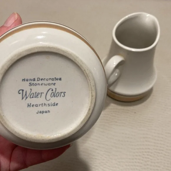 Japan vintage Hand Decorated Stoneware WaterColors Hearthside Creamer Sugar Set - Picture 9 of 11